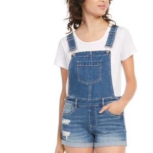 Dollhouse Distressed Overall Denim Shorts